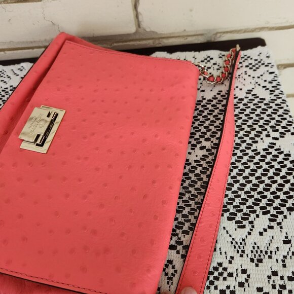 Euc Kate Spade Portola Valley Ostrich Embossed Leather Satchel Handbag - Picture 10 of 15